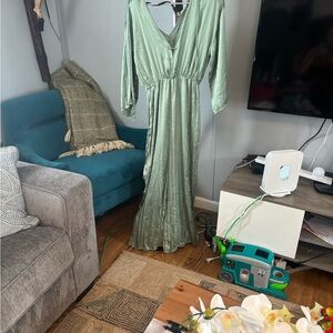 Zara Sage Green Long Sleeve Dress